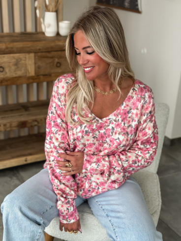 Pull à fleurs Patricia - Rose