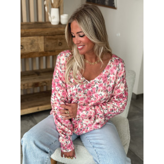 Pull à fleurs Patricia - Rose