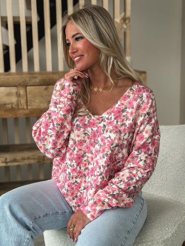 Pull à fleurs Patricia - Rose