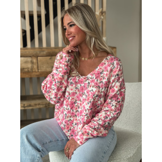 Pull à fleurs Patricia - Rose