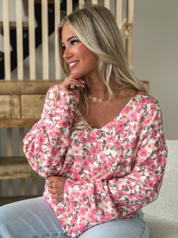 Pull à fleurs Patricia - Rose
