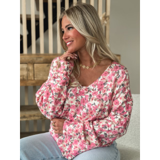 Pull à fleurs Patricia - Rose