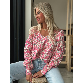 Pull à fleurs Patricia - Rose