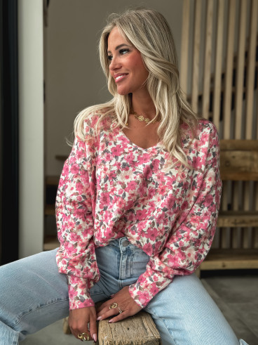 Pull à fleurs Patricia - Rose