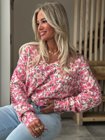 Pull à fleurs Patricia - Rose