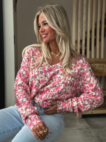 Pull à fleurs Patricia - Rose