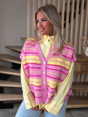 Gilet sans manches ligné Janice - Rose/Jaune