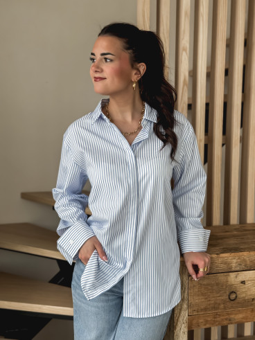 Chemise ligné Sevgi - Blanc/Bleu