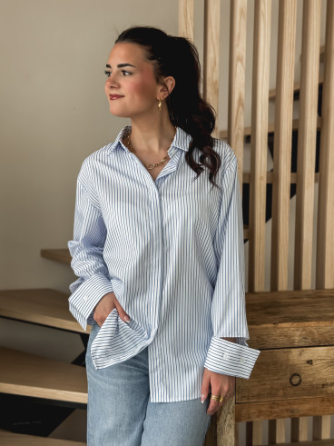 Chemise ligné Sevgi - Blanc/Bleu