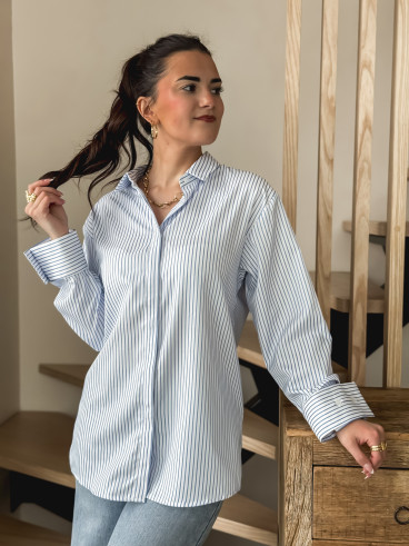 Chemise ligné Sevgi - Blanc/Bleu