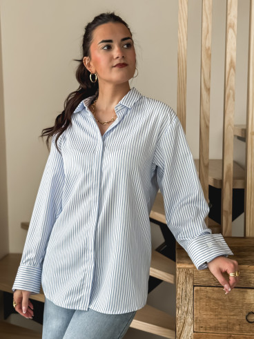 Chemise ligné Sevgi - Blanc/Bleu