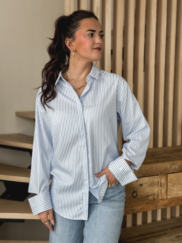 Chemise ligné Sevgi - Blanc/Bleu