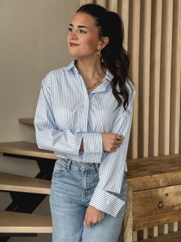 Chemise ligné Sevgi - Blanc/Bleu