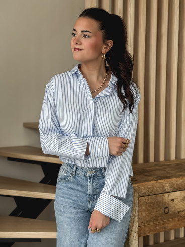 Chemise ligné Sevgi - Blanc/Bleu