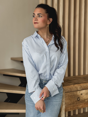 Chemise ligné Sevgi - Blanc/Bleu