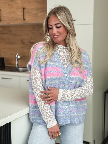 Gilet sans manches ligné Janice - Bleu/Rose