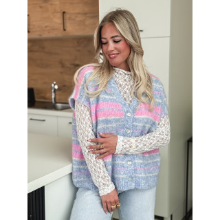 Gilet sans manches ligné Janice - Bleu/Rose
