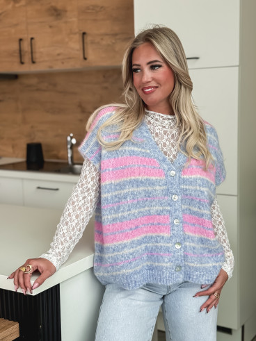 Gilet sans manches ligné Janice - Bleu/Rose