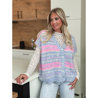 Gilet sans manches ligné Janice - Bleu/Rose