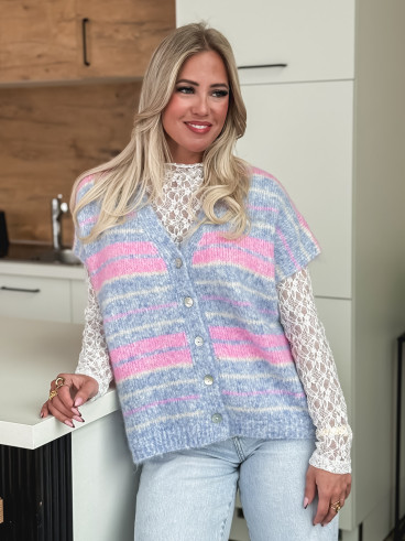 Gilet sans manches ligné Janice - Bleu/Rose