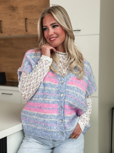 Gilet sans manches ligné Janice - Bleu/Rose