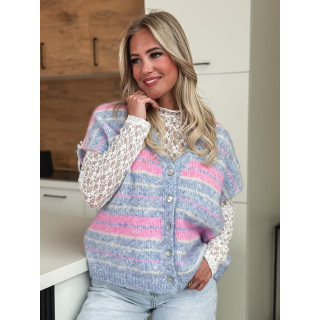 Gilet sans manches ligné Janice - Bleu/Rose