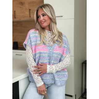 Gilet sans manches ligné Janice - Bleu/Rose