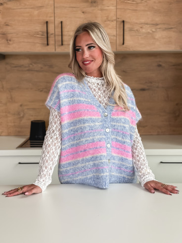 Gilet sans manches ligné Janice - Bleu/Rose