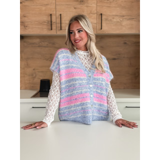 Gilet sans manches ligné Janice - Bleu/Rose
