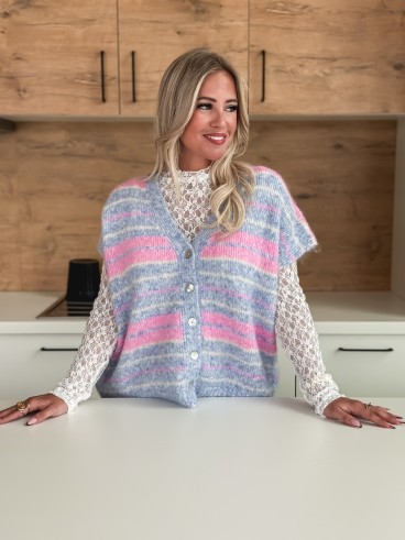 Gilet sans manches ligné Janice - Bleu/Rose