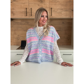 Gilet sans manches ligné Janice - Bleu/Rose