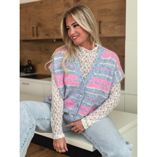 Gilet sans manches ligné Janice - Bleu/Rose