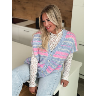 Gilet sans manches ligné Janice - Bleu/Rose