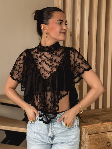 Blouse en dentelle Maude - Noir