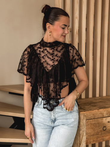 Blouse en dentelle Maude - Noir