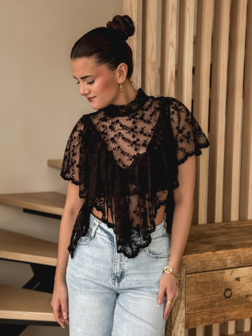 Blouse en dentelle Maude - Noir