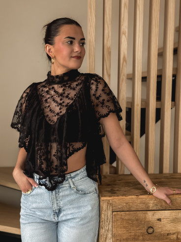 Blouse en dentelle Maude - Noir