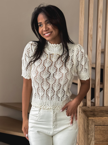 Pull en crochet Augusta - Ecru