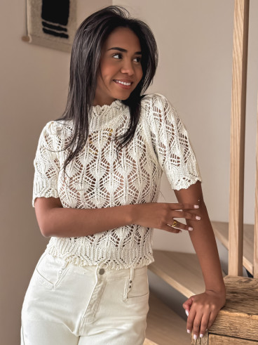 Pull en crochet Augusta - Ecru