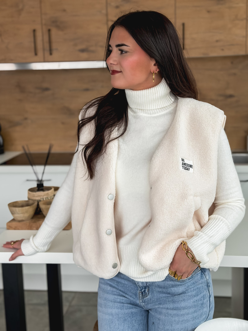 Gilet teddy sans manches Rania - Ecru