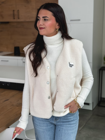 Gilet teddy sans manches Rania - Ecru