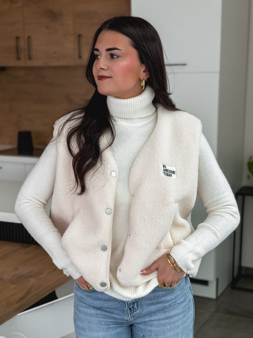 Gilet teddy sans manches Rania - Ecru