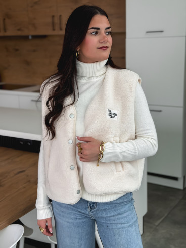 Gilet teddy sans manches Rania - Ecru