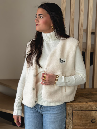 Gilet teddy sans manches Rania - Ecru