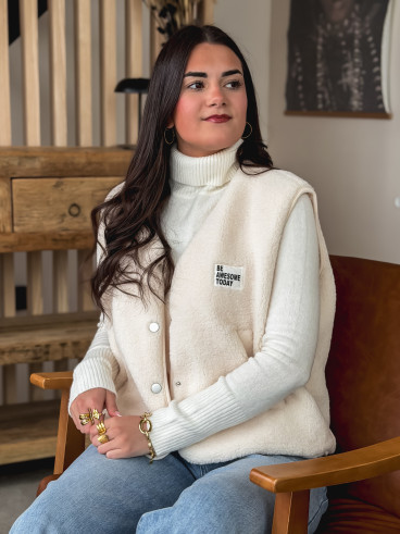 Gilet teddy sans manches Rania - Ecru