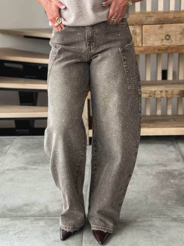 Jeans à strass Edwina - Taupe