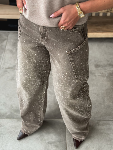 Jeans à strass Edwina - Taupe