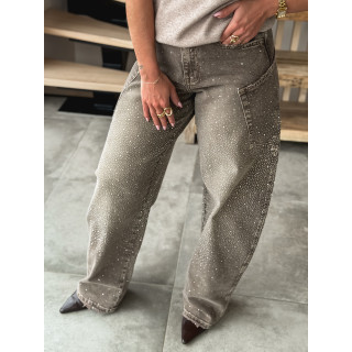 Jeans à strass Edwina - Taupe