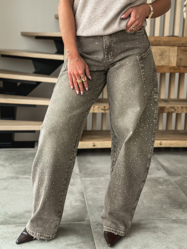 Jeans à strass Edwina - Taupe