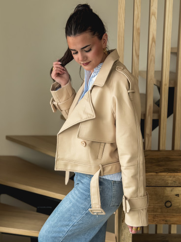 Trench court en simili Sidonie - Beige